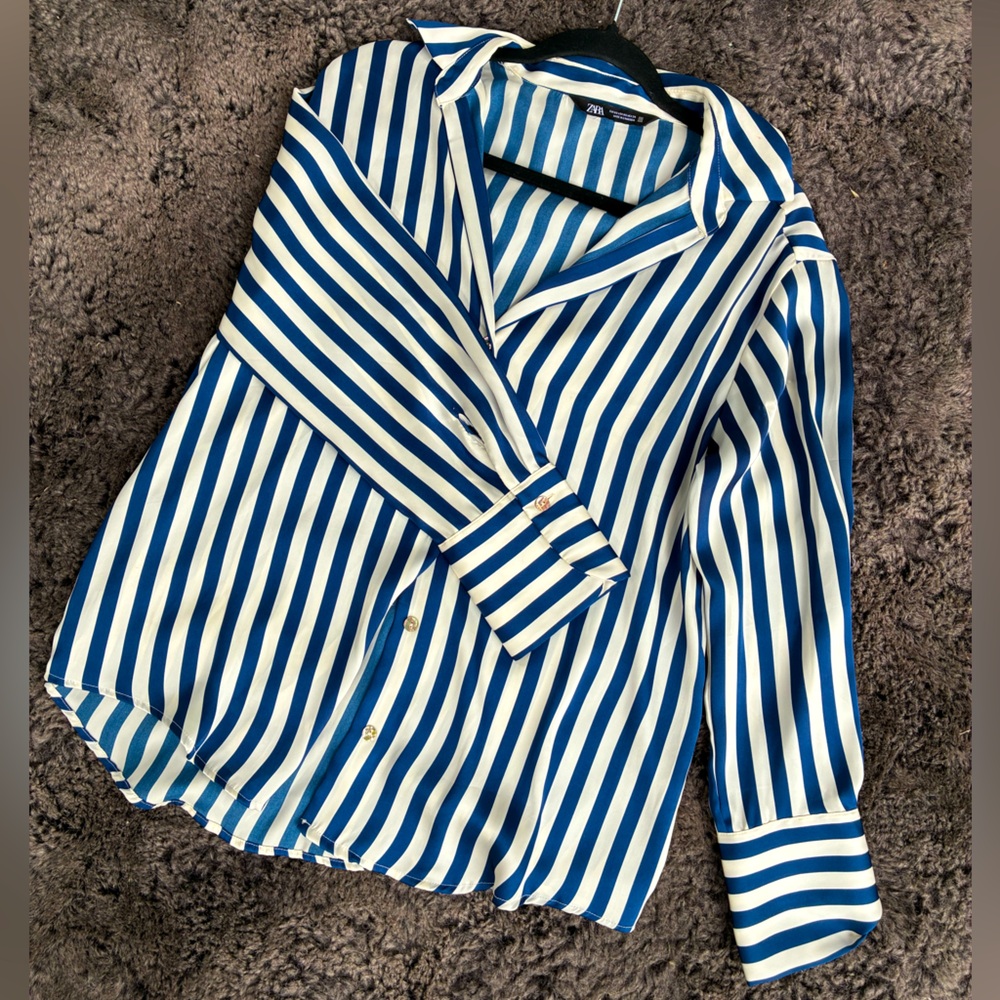 Zara Navy and White Striped Shirt